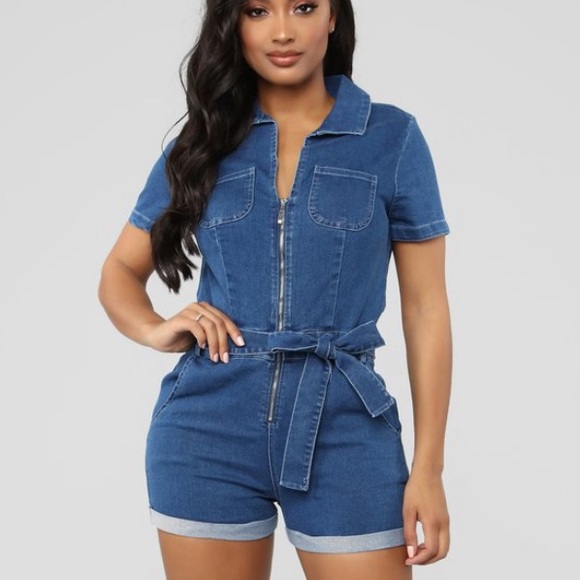 denim zip up jumpsuit
